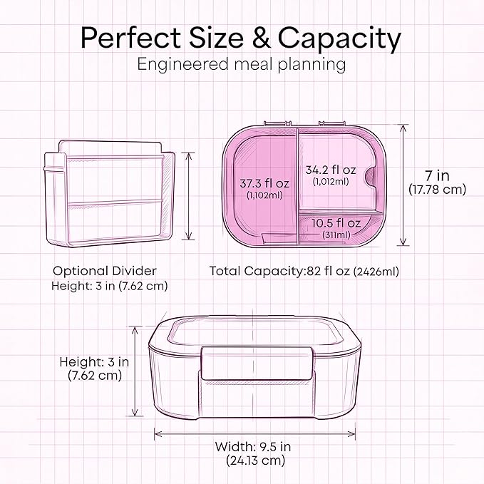 Leakproof Bento Lunch Box, 3-Compartment, Adjustable Divider, Green | 3-Compartment Design, Leakproof, Extra Large Capacity, Adjustable Divider, Includes Cooler Pack, Dishwasher Safe, Reusable