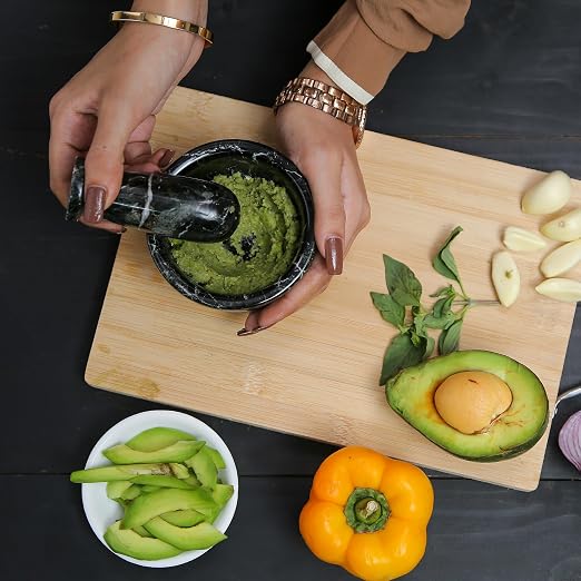 Hand Grinder Marble Mortar & Pestle Set – 4 Inch Black Kitchen Tool Set for Guacamole, Herbs, Spices, Pill Crushing, Fine Powder Grinding & Coffee – Premium Stone Mortar (Large)