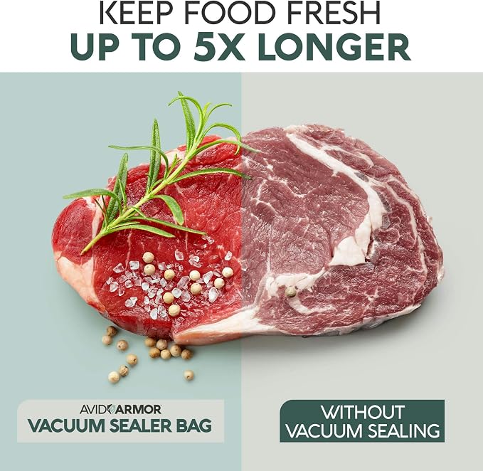 Avid Armor Vacuum Sealer Bags - 4 Pack, 8x25 Rolls | BPA-Free Vacuum Seal Bags for Food Storage, Meal Prep, Sous Vide | Heavy Duty Vacuum Sealer Bags, Fits Foodsaver & Seal a Meal