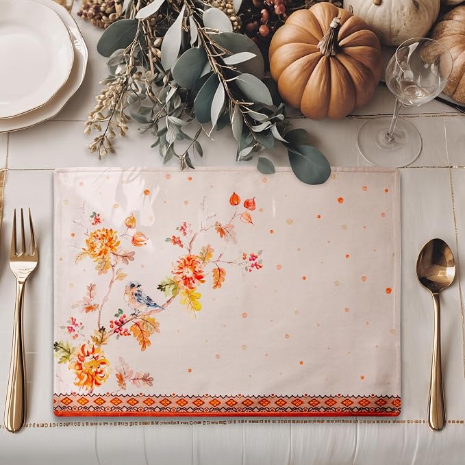 Maison d' Hermine Placemats Set of 4 Reusable 100% Cotton (13"x19") | Cloth Place Mats Washable Table Mats for Kitchen Dining Party Wedding Hotel Home Thanksgiving Christmas - Kelim - Prairie