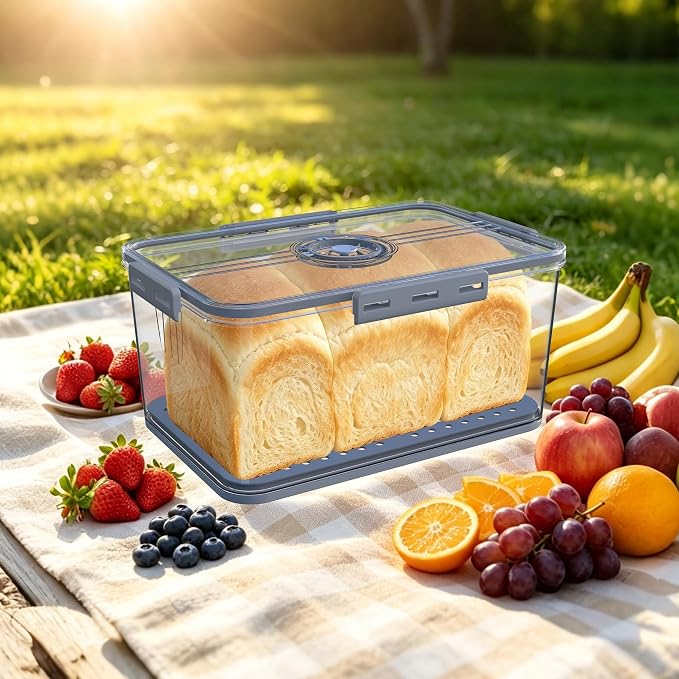 Bread Box Bread Boxes with Lid for Kitchen Counter, Airtight Loaf Bread Storage Container,Large Time Recording Bread Keeper for Homemade Bread, Toast, Bagel, Donut and Cookies ,Not dishwasher safe