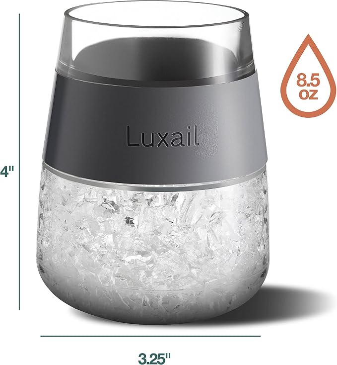 luxail Wine Glasses, Plastic Wine Glasses Set of 2, Wine Gifts, Double Wall Insulated Freezer Tumbler, Stemless cups for Red and white Wine, 8.5 Oz, Grey