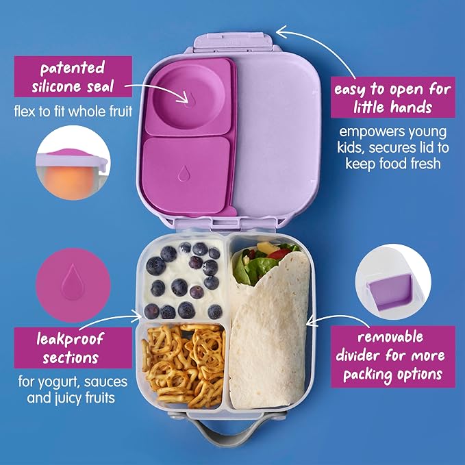 b.box Mini Lunch Box, Snack Containers for Kids, Lunch Box Kids, 4.25 Cup | Bento Box for Kids, Lunch Containers, Leak Proof, Dishwasher Safe, BPA Free, PFAS Free, Ages 3+ — Sugar Plum