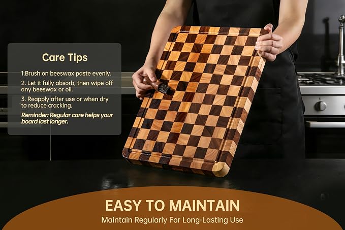Cutting Boards for Kitchen, Checkered Cutting Board, 1.2" Thick | 16.5" x 11.6" Walnut Wood Chopping Board with Juice Groove&Handle, Double-sided Butcher Block for Prep&Serving with Gift Box