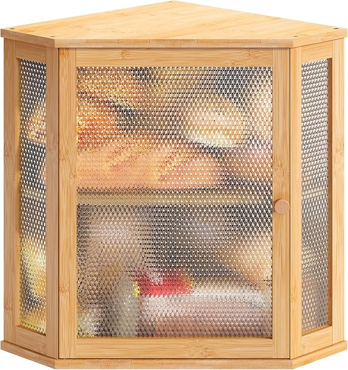 STDDRE Corner Bread Box Kitchen Countertop Extra Large Capacity Farmhouse Bread Box, Corner Countertop Storage, Double Layer Bread Holder (Natural, Extra Large)