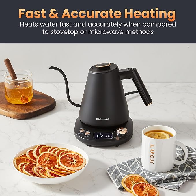 Elite Gourmet EKT3001 1L Digital Kettle, 304 Stainless Steel, Matte Black | Programmed Temperatures, Keep Warm Function, Cordless 360° Base, Auto Off & Audible Indicator