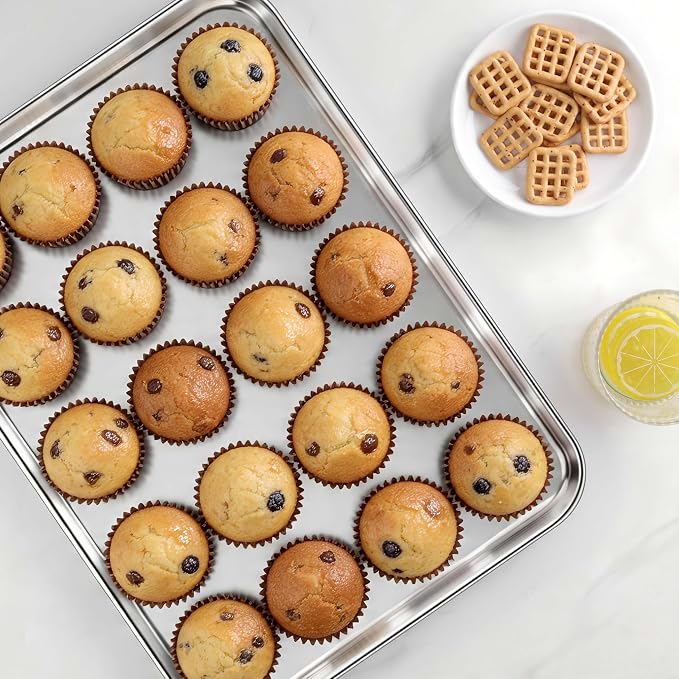 LIANYU Cookie Sheets for Baking, Jelly Roll Pan for Oven, 16x12 Inch, 2PCS | Stainless Steel Baking Tray Pan, Healthy Metal Tray for Home Bakery Hotel Restaurant, Heavy Duty, Dishwasher Safe, No Coating