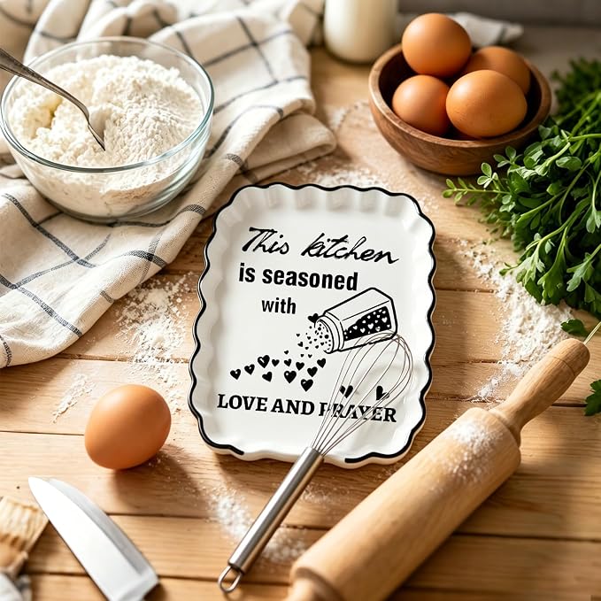 Christian Religious Kitchen Gifts for Women Mom Wife, Kitchen Spoon Rest | Ceramic Spoon Holder for Stove Top Kitchen Counter Decor Cooking Utensil Rest, Farmhouse Kitchen Decor