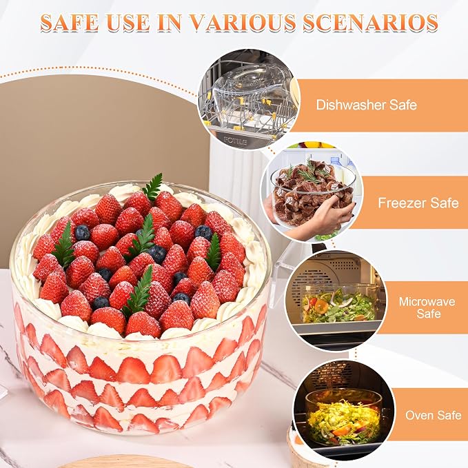 LOVYANXUE 197 oz Large Glass Salad Bowl, 10 inch Trifle Bowl with Airtight Lid, Versatile Mixing and Serving Bowl for Salad, Cake, Dessert, Baking and Party Diy, Oven, Microwave & Dishwasher Safe