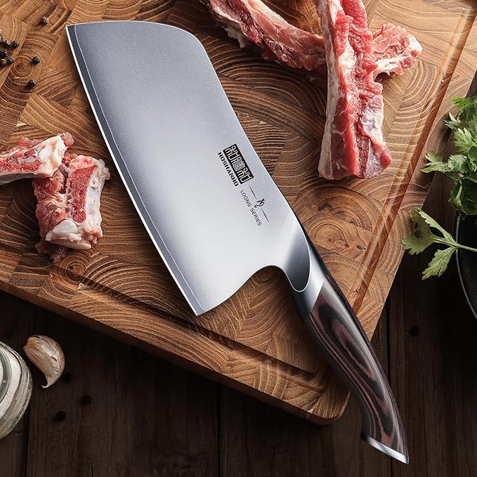 HOSHANHO 7'' Butcher Knife, Japanese Kitchen Heavy Duty Meat Cleaver Knife | Japanese High Carbon Steel Bone Cleaver Knife, Professional Cooking Knife Suitable for Home Kitchen & Restaurant