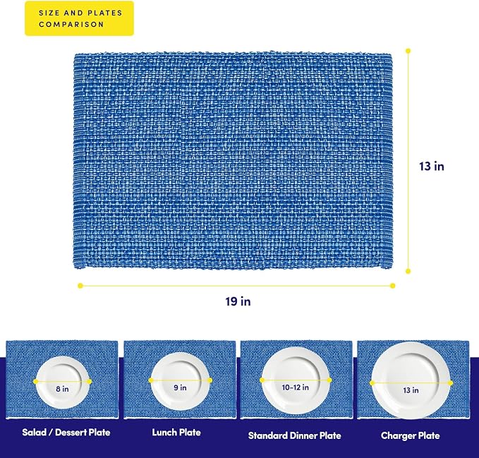 Sweet Home Collection 100% Cotton Placemats for Dining Room Rectangle Two Tone Woven Fabric 13" x 19" Soft Durable Table Mat Set, Set of 4, Dark Blue
