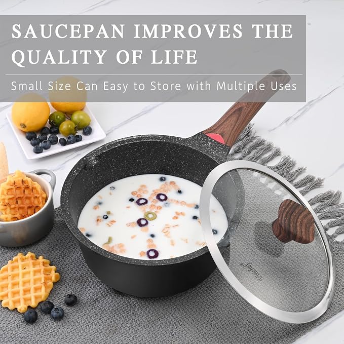 Vinchef 3QT Nonstick Saucepan with Lid, Black | PFAS/PFOA-free nonstick, stay-cool handle, dishwasher-safe, induction-compatible, scratch-resistant surface for daily cooking