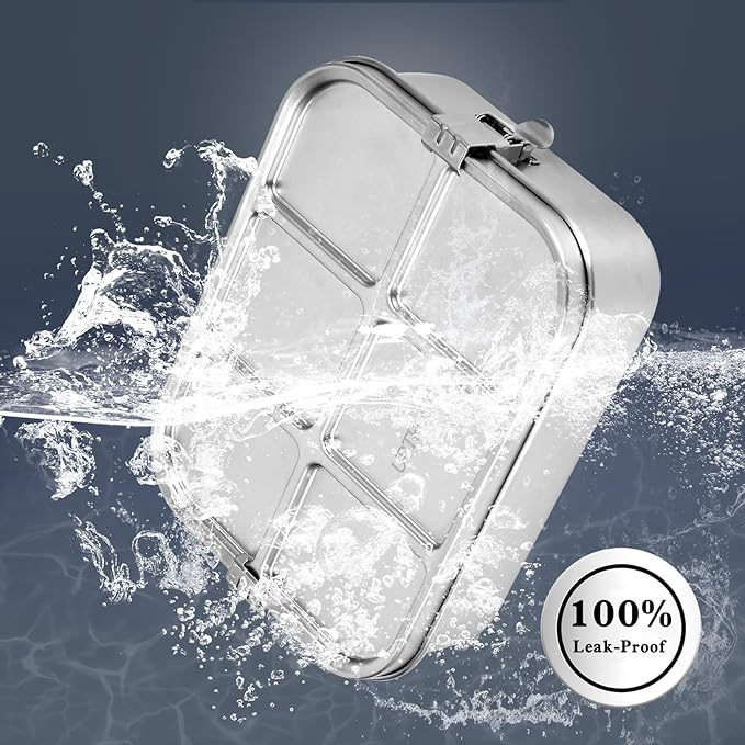 UPTRUST Stainless Steel Bento Lunch Box, 3-Compartment Large 1400ML Metal Bento Box for Kids or Adults, Container with Lockable Clips to Leak Proof