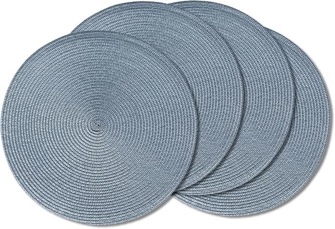 AHHFSMEI Round Placemats Set of 4 Heat Resistant Washable Non-Slip Woven Braided Table Mats for Dining Table Kitchen & Home Decor (Light Blue,4)