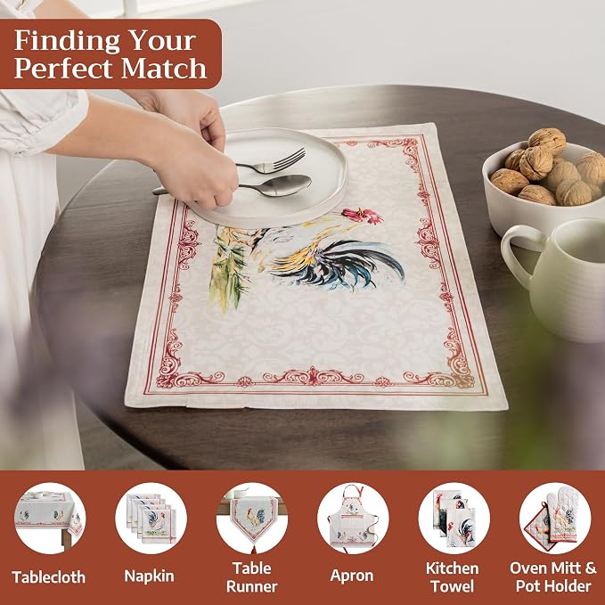 Maison d' Hermine Placemats Set of 4 Reusable 100% Cotton (13"x19") | Cloth Place Mats Washable Table Mats for Kitchen Dining Party Wedding Hotel Home Restaurant Spring Summer - Campagne