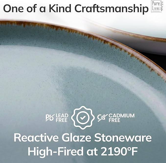 Stoneware dinnerware set 8 persons Rustic 24 pcs - Rustic design dinnerware set, dishwasher safe - Bowl and plate set - Pure Living dinnerware in smoky blue…