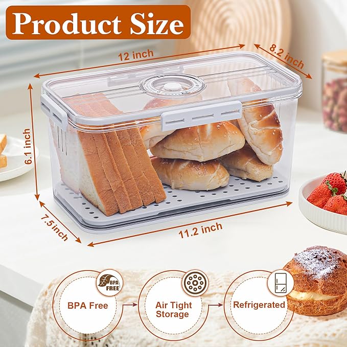 ANYPROLUS Bread Box for Homemade Bread Boxes for Kitchen Counter Airtight, Time Recording Bread Storage Container with Lid, Bread Containers Storage Airtight Loaf Bread Keeper, Large, White
