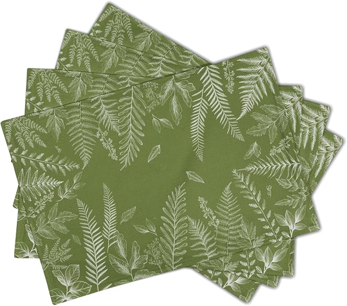 Spring Wild Fern Leaf Plants Placemats Set of 4, 12 x 18 Inch Green Place Mats Washable Kitchen Dining Linen Table Mats for Dining Table Kitchen Decoration