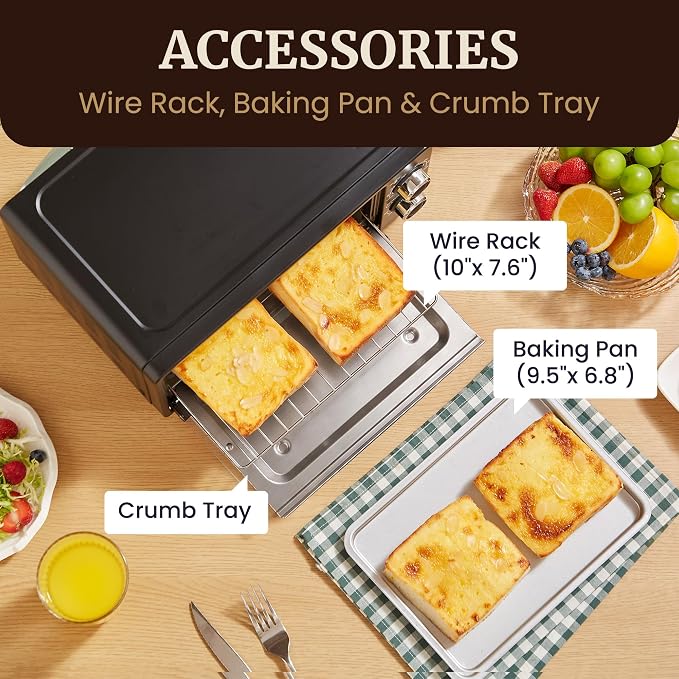 Elite Gourmet ETO490 9L/4-Slice Oven, 30-Min Timer, Adj. Temp, Black | Includes Baking Pan & Wire Rack - Bake, Broil & Toast functions for dorms and RVs - Countertop Design