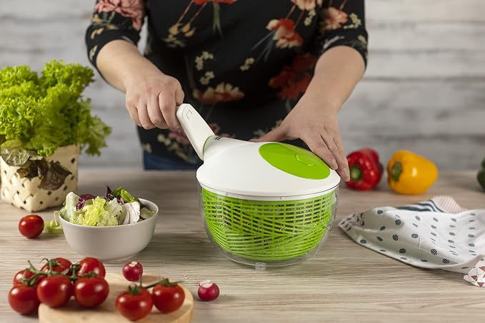 KUHN RIKON Salad Spinner with Side Handle and Instant-Stop Button, 21cm
