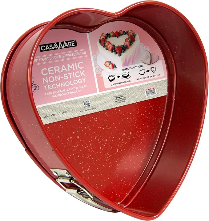 casaWare Heart Springform 10-Inch Pan, Ceramic Coated NonStick Red Granite