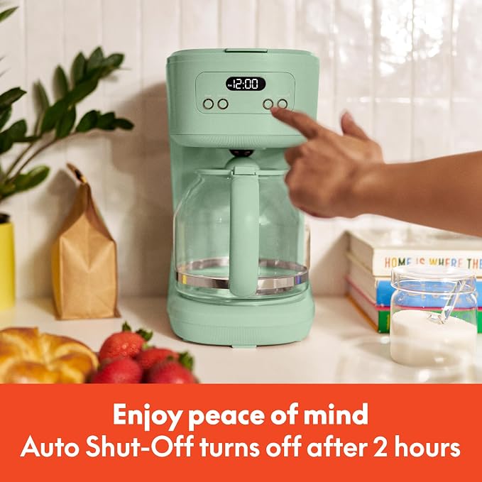 BREW 12-Cup Programmable Coffee Maker with No-Drip Glass Carafe, Seaglass