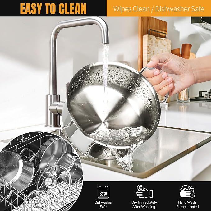 Stainless Steel pots and pans set, 6 PCS Nonstick Induction Cookware Set | Works with Induction/Electric and Gas Cooktops, Dishwasher Safe