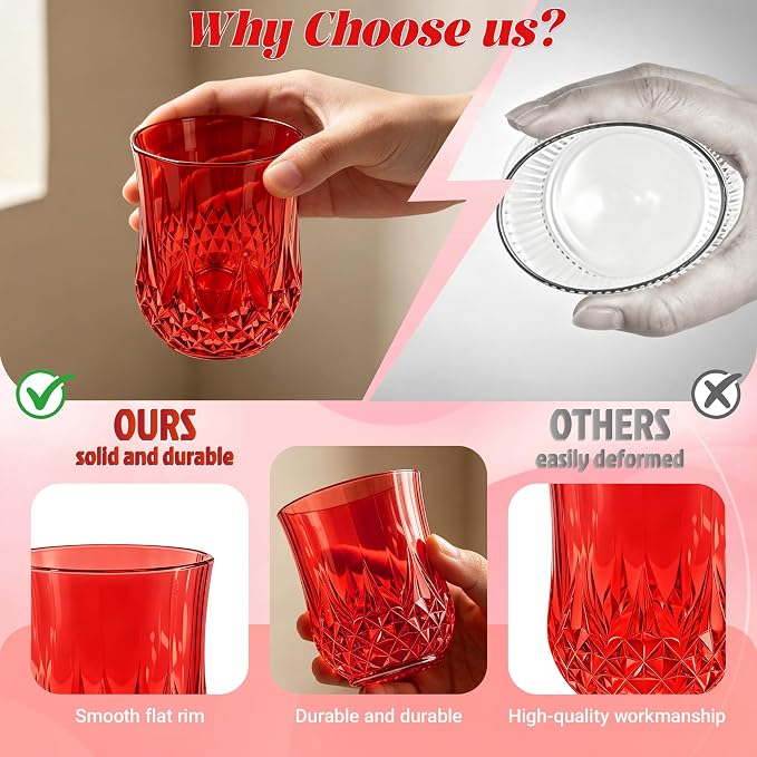 40 Pack Plastic Stemless Wine Glasses, 12oz Unbreakable Wine Cups | Reusable Fancy Vintage Drinking Glass Bulk for Cocktail, Whiskey, Juice, Elegant Decor for Wedding, Party & Holiday Events