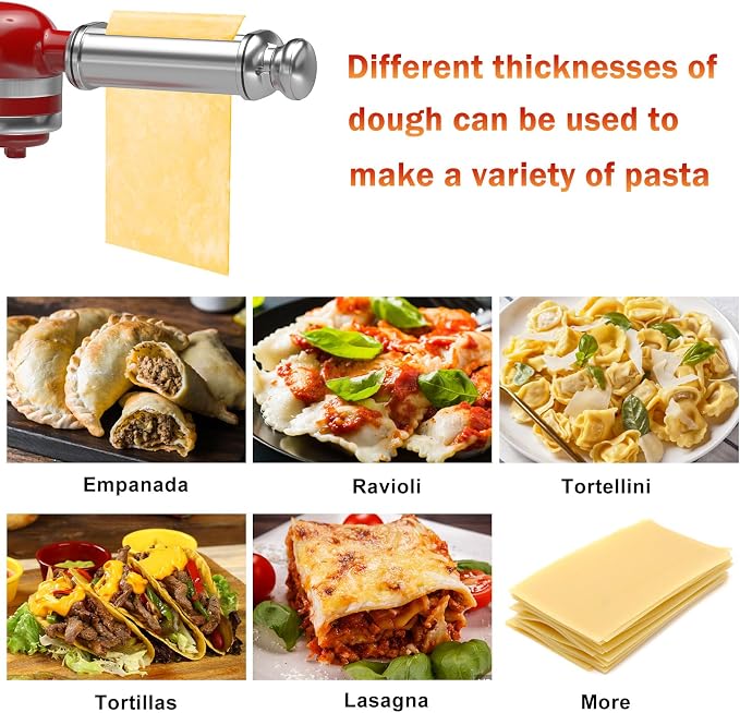Pasta Roller for All KitchenAid Stand Mixer, Electric Dough Roller with 8 Different Thickness Adjustments, Stainless Steel Pasta Paker Attachment Kitchen Aid Accessories and Attachments