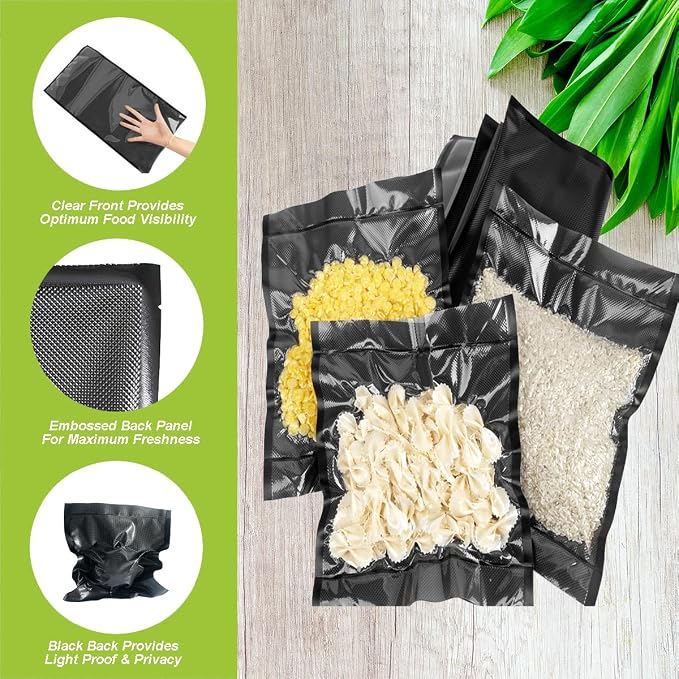 11" x 24" Vacuum Seal Bags Black and Clear, Heavy Duty 5 Mil, 50 Count | Precut Vacuum Sealer Bags for Food Storage, Commercial Grade