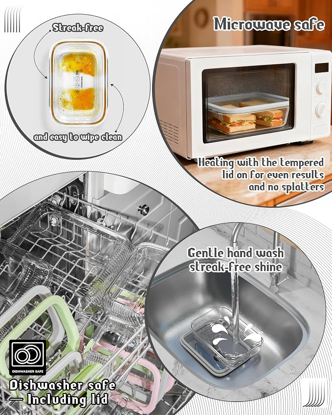 2 Pack Glass Food Storage Containers with Tempered Glass Lids & Steam Valve, 74oz(9.3 Cup) Airtight Leak-Proof Meal Prep Containers for Microwave/Oven/Freezer, Borosilicate Glass, Gift Box