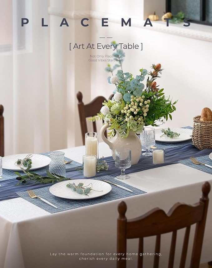 Leetaltree Deep Navy Woven Placemats Set of 24 - Heat Resistant Non-Slip Place mats for Dining Table, Washable Durable PVC Vinyl Woven Table Mats(Deep Navy, 24)