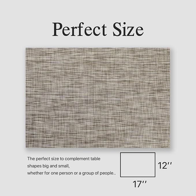 Placemats Set of 6 - Easy Clean Woven Vinyl Placemats for Dining Table, Indoor/Outdoor Place Mats, Washable PVC Table Mats（Cappuccino）