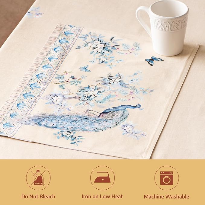 Maison d' Hermine Placemats Set of 4 Reusable 100% Combed Cotton (13"x19") | Cloth Place Mats Washable Table Mats for Kitchen Dining Hotel Home Restaurant Spring Summer - Peacock Utopia - Sandy Beach