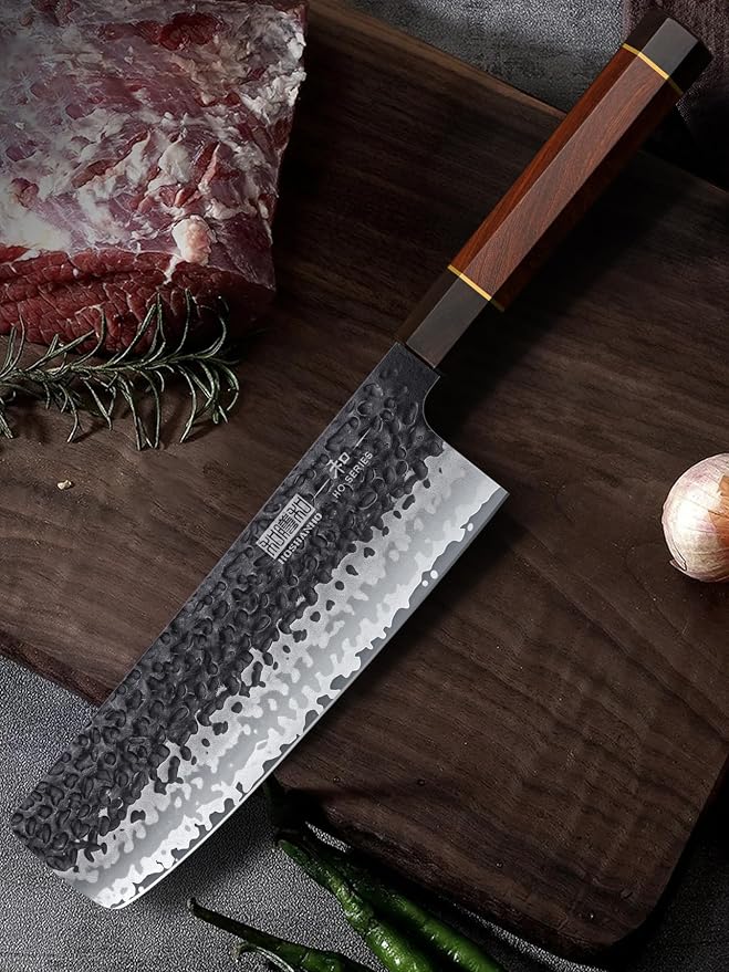 HOSHANHO 7" Nakiri Knife, Handcrafted Razor Sharp Meat Vegetable Cleaver | High Carbon Steel Asian Chopping Chef Knife, Multipurpose Vegetable Kitchen Knife with Gift Box for Men and Women