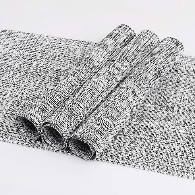 Zupro Gray Placemats Set of 4 Woven PVC 18"x12" for Indoor Outdoor Usage | Washable Heat-Resistant Non Slip Table Mats PVC Vinyl Kitchen Dining Patio Table Place Mats for Holidays Dinner Parties BBQs
