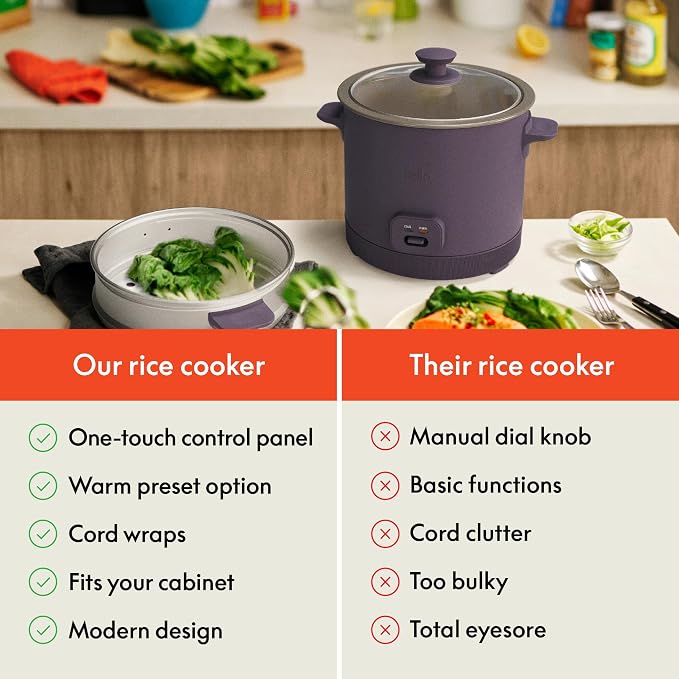 bella 16-Cup Rice Cooker and Steamer, Plum