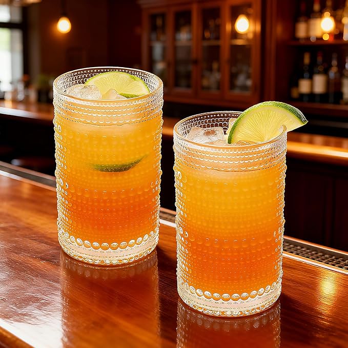 Mapoxy 12 Pack Hobnail Drinking Glasses, 12 Oz Highball Glasses | Vintage Textured Glass Cups for Beer, Whiskey, Juice & Cocktails, Boho Glassware Set for Home Bar, Kitchen – Gift Ready