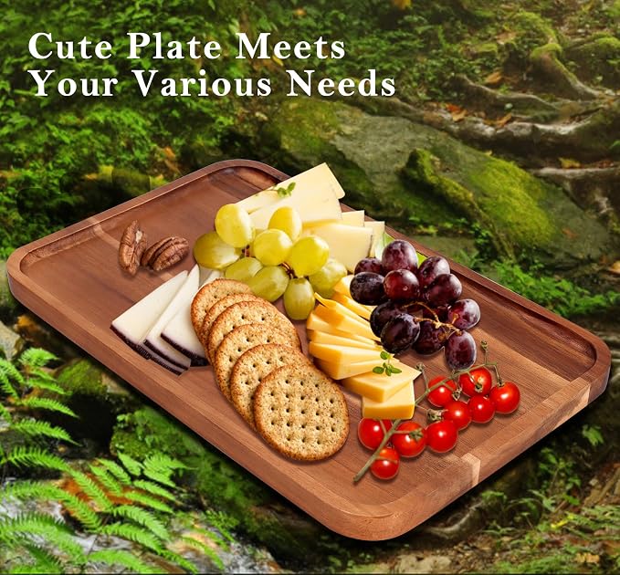 Large Wooden Trays for Serving Food Acacia Charcuterie Boards Party Platter | Rectangle Wood Cheese Trays Kitchen Counter Home Decor Fruit Appetizer Platters for Dessert Plates Long Cookie Snack Tray