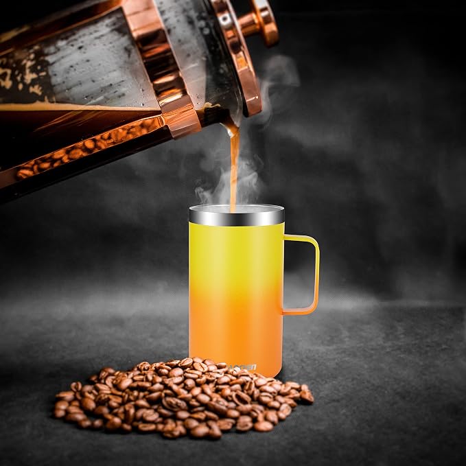 KXIAOCHEN 20 oz Insulated Coffee Mug, Coffee Cup with Lid and Wide Handle | 18/8 stainless steel, 6+ hours hot or 12+ hours cold, wide mouth, no-sweat exterior, for office, work, home and camping