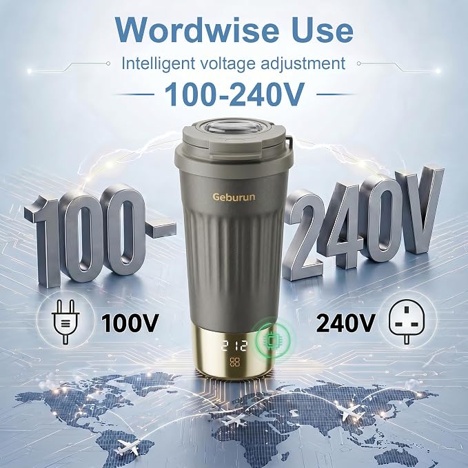 Travel Electric Kettle Portable Water Boiler, 400ml Small Tea Maker with 6 Temp Settings LCD Display, 316 Stainless Steel Vacuum Insulated Tumbler, 100V-240V, Travel Gifts for Men Women(Titanium Gray)