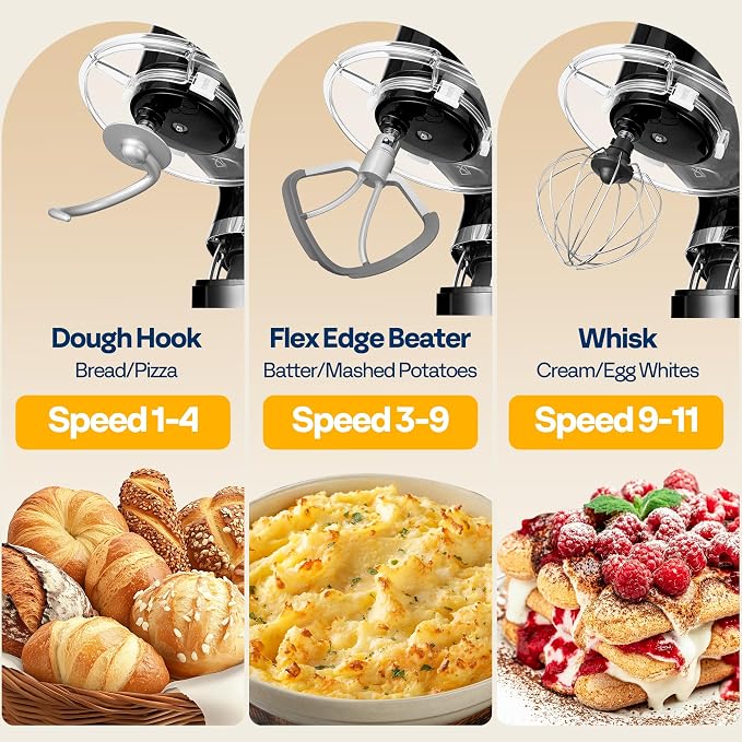 VIVOHOME Stand Mixer with Dough Proofing, 6-Quart Tilt-Head Mixer, Black | One-Touch Programs, Adjustable Temperature & Time, Flex Edge Beater, Dough Hook, Whisk, Stainless Steel Bowl, Splash Guard