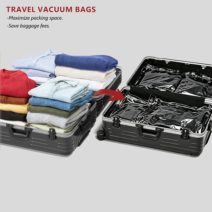 Travel Vacuum Bags for Clothing with Rechargeable Pump 30 Combo, Black | Compression Packing Cubes Organizer Storage for Luggage Suitcase, Space Saver Seal Bags for Vacation Cruise