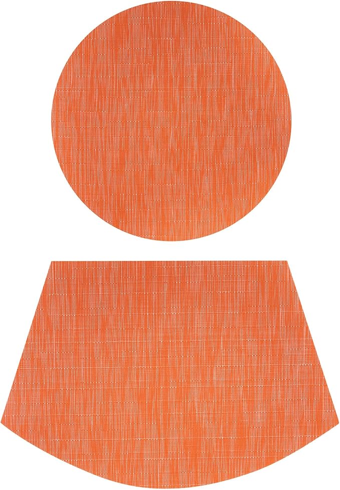 SHACOS Round Table Placemats Set of 5 Woven Vinyl Wedge Placemats with Centerpiece Round Table Mats Heat Resistant Wipe Clean (5, Orange)