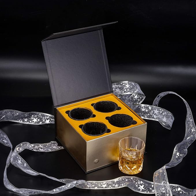 KANARS Old Fashioned Whiskey Glasses with Luxury Box - 10 Oz Rocks Barware For Scotch, Bourbon, Liquor and Cocktail Drinks - Set of 4 - Men Gift | Rocks Barware For Scotch, Bourbon, Liquor and Cocktail Drinks Set of 4 Men Gift