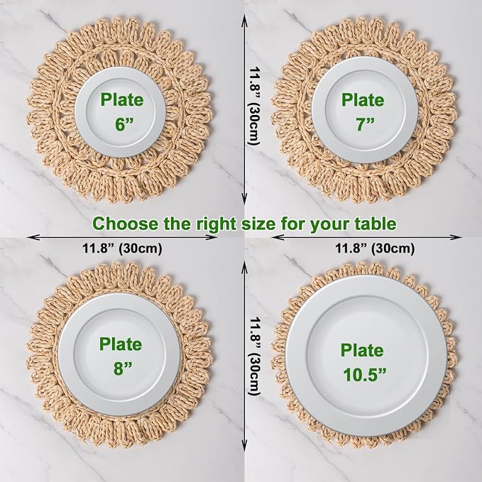 11.8" Set of 6 Round Woven Corn Husk Placemats by Laquedecraft | Protects Tables from Heat & Scratches, Perfect for Everyday Dining, Family Gatherings and Holiday Entertaining