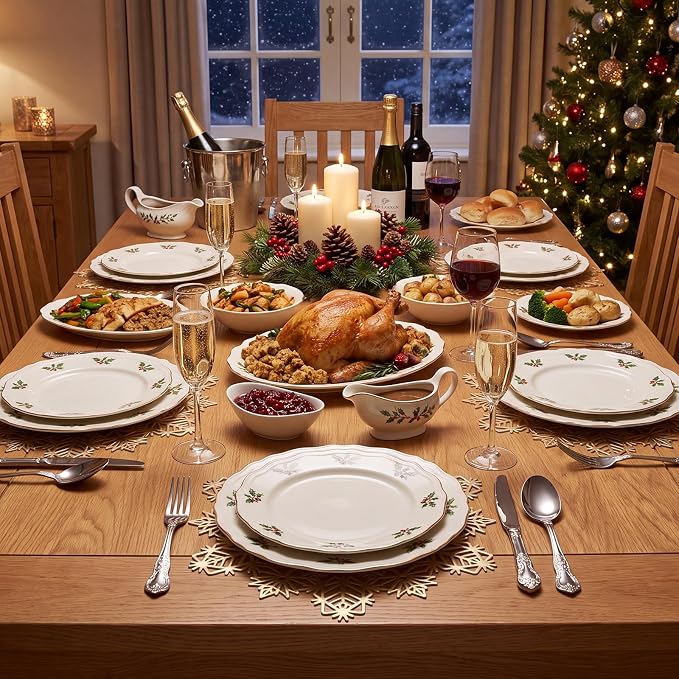ADRIMER Snowflake Placemats Set of 12, Gold Vinyl Table Mats 15 Inch | Easy to Clean Placemat, Heat Resistant Hollow Wipeable Table Placemats for Thanksgiving Christmas Wedding Holiday Decor