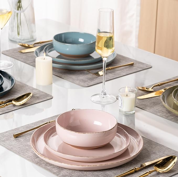 AmorArc Dinnerware Sets for 4, 12 Pieces Ceramic Plates and Bowls Set | Scratch Resistant Stoneware Dishes Set, Dishwasher & Microwave Safe, Colorful