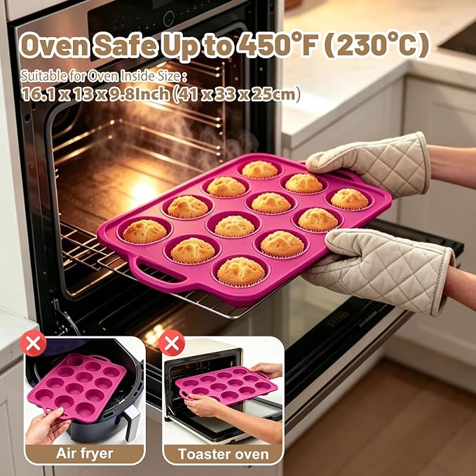 Silicone Mini Muffin Tin Set: 12 & 24 Small Cupcake Baking Tin with Frame | Easy Release - Complete Shaping Each Use Avoid Re-baking - BPA-free Muffin Trays Reinforced Frame for Oven Home Bakers Vnray