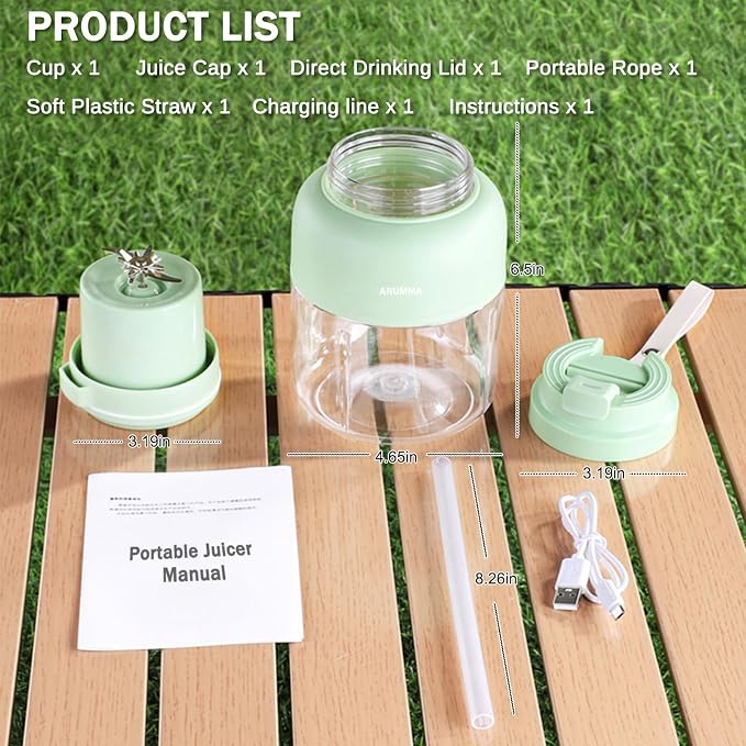Portable Juice Cup Blender for Smoothies Shakes Fruit Crush Baby Food Maker 43oz 1300ML USB Charging Cordless Food Grade Blades Electric Smoothie Blender for Small Ice Kitchen Outdoor